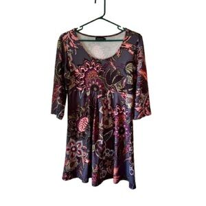 Reborn Multicolor Floral Dress with 3/4 Sleeves